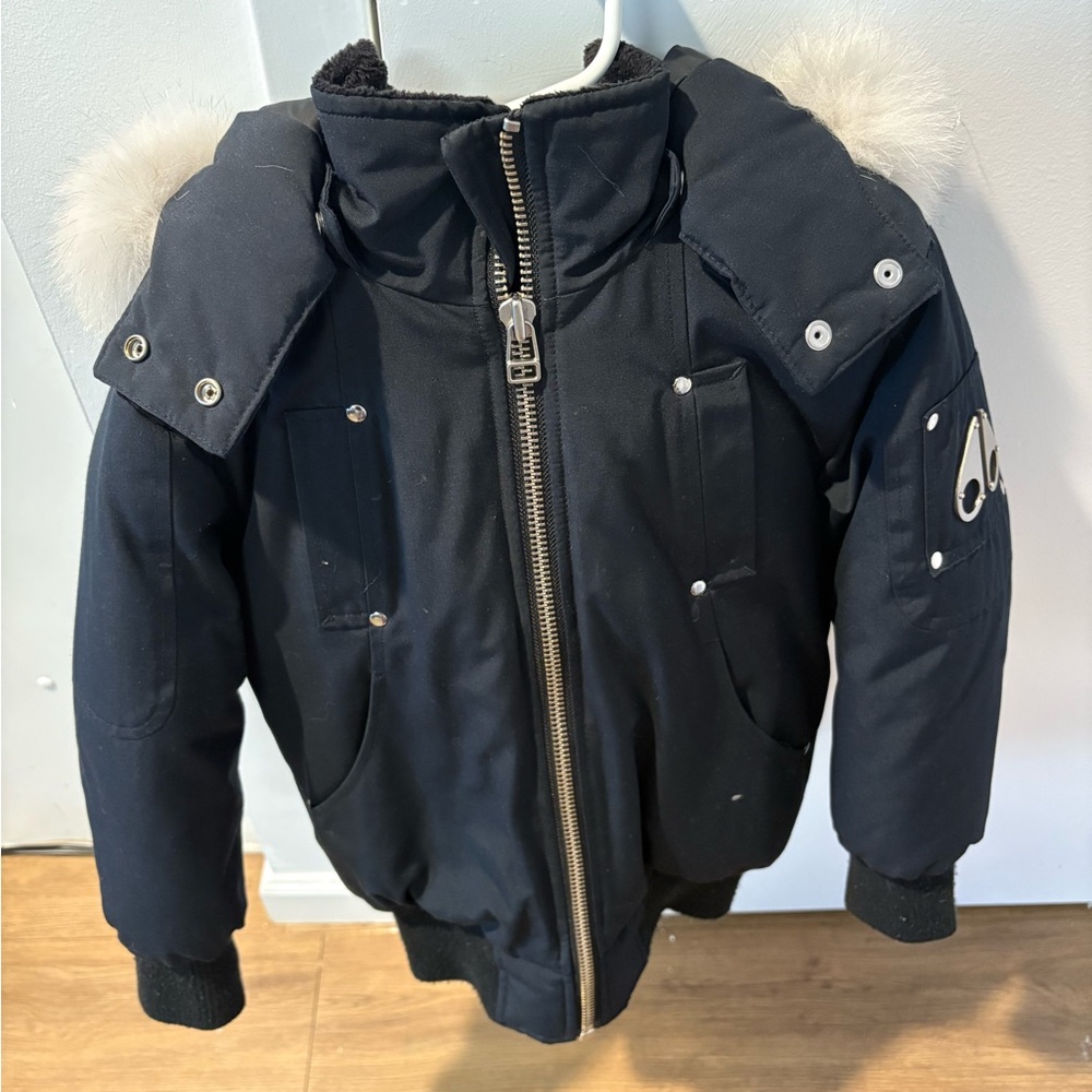 Moose Knuckles Kids Black Puffer Jacket with Fur Trim
